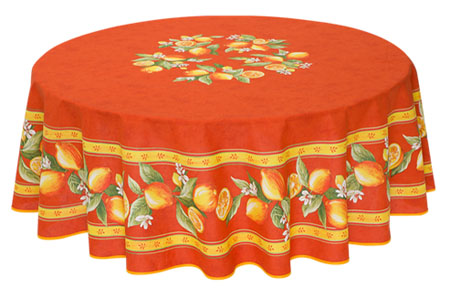 French Round Tablecloth Coated (Menton, lemons. orange)